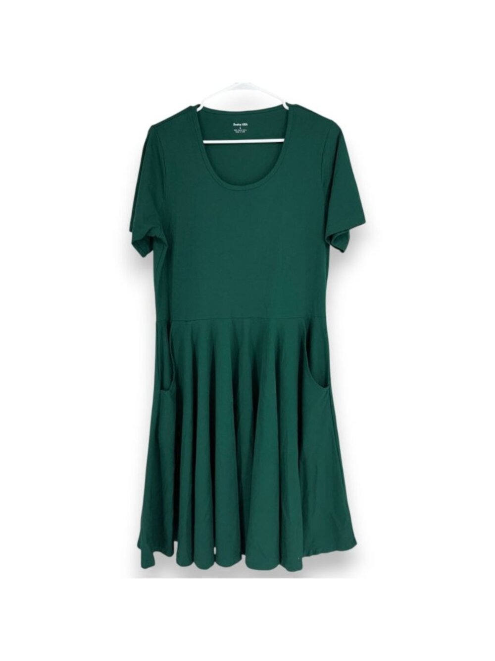 Svaha USA Women L A Line Dress Twirl Rain Forest Green Round Neck Pocket Skater